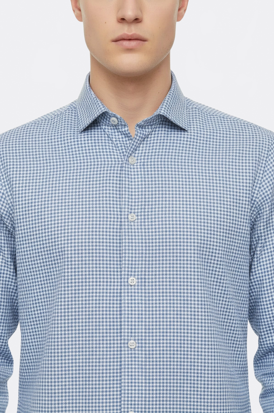 Houndstooth Slim Fit Sky Blue Shirt | Wessi