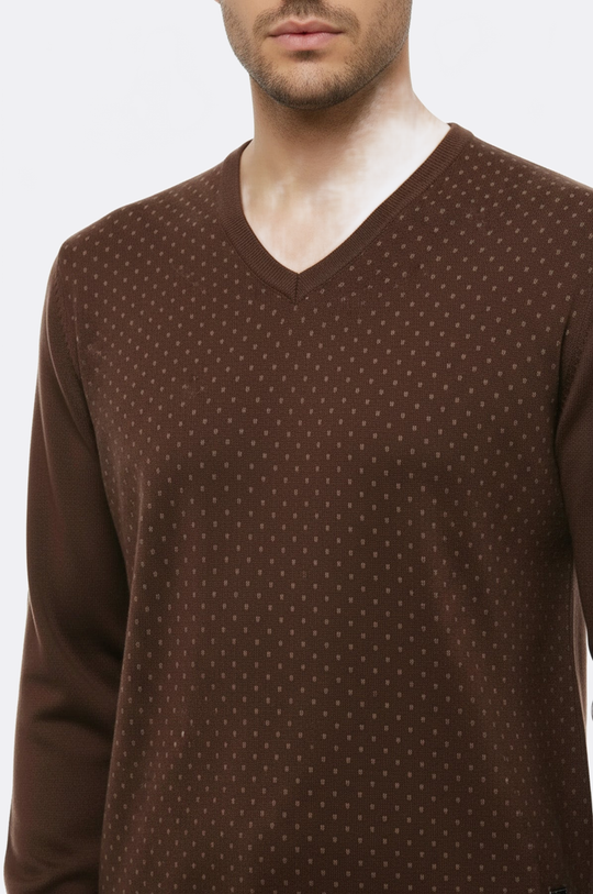 Light Brown Slim Fit Dot Patterned V-Neck Sweater – Wessi