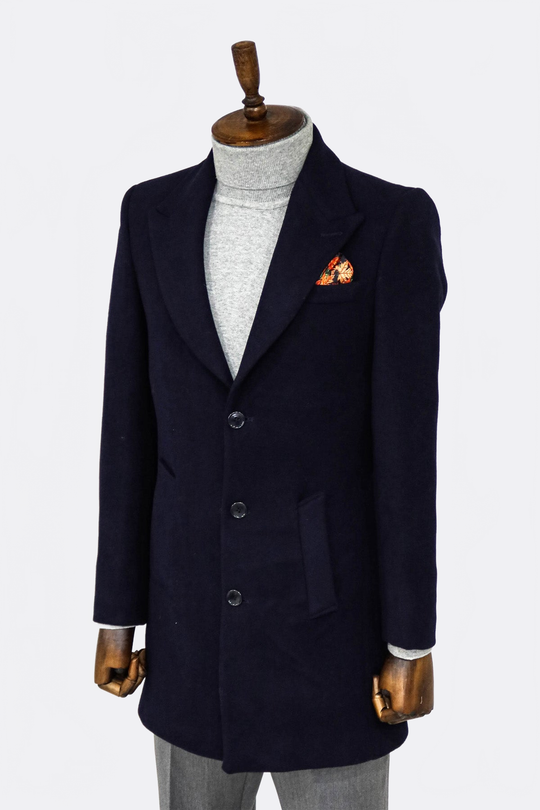 Black Slim Fit Wide Peak Lapel Wool Blend Coat – Wessi