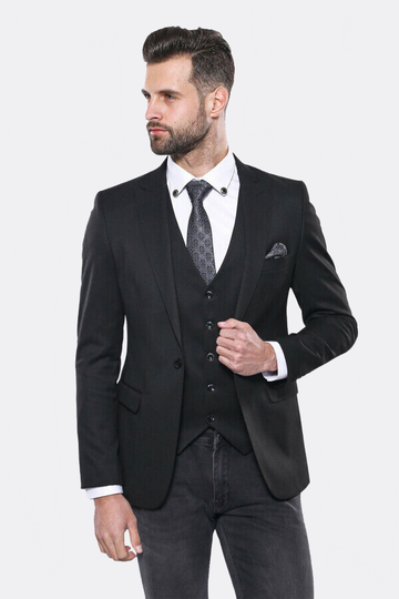 Men’s Midnight Black Slim Fit 2-Piece Blazer & Waistcoat Set