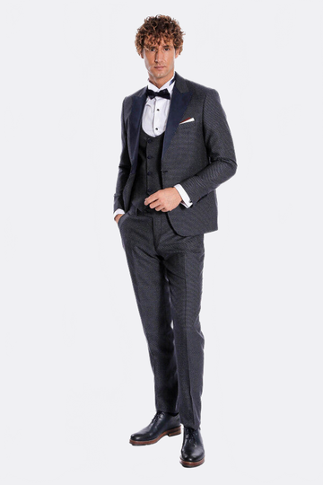 Men's Midnight Navy Jacquard Peak Lapel 3-Piece Slim Fit Tuxedo