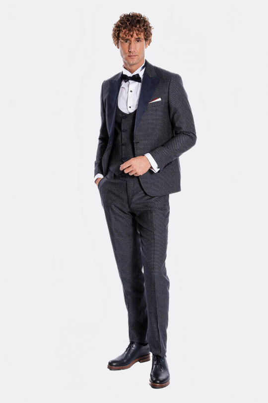 Men's Midnight Navy Jacquard Peak Lapel 3-Piece Slim Fit Tuxedo