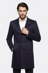 Navy Blue Plaid Slim Fit Long Coat – Wessi