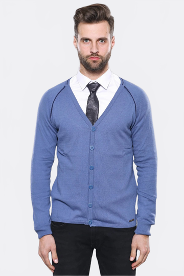 Sky Blue Slim Fit Cotton Cardigan – Wessi