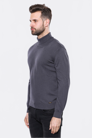 Anthracite Turtleneck Slim Fit Cotton Sweater – Wessi