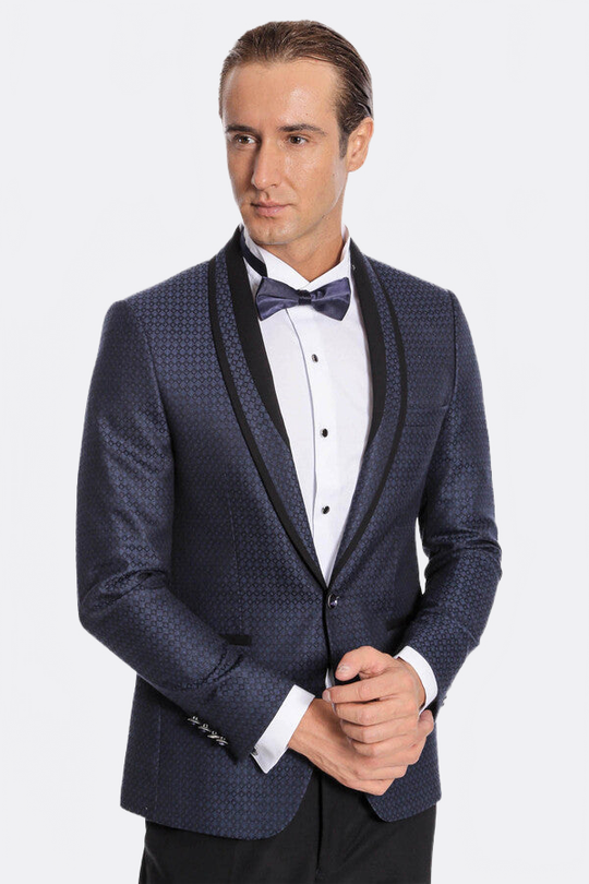 Men's Midnight Navy Micro-Patterned 2-Piece Slim Fit Tuxedo with Shawl Lapel