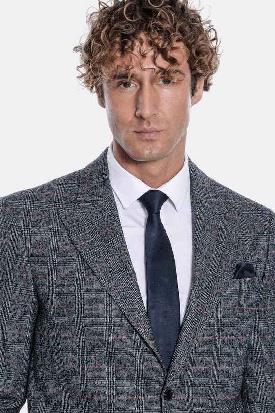 Men’s Midnight Navy Checked Slim Fit Single Breasted Smart-Casual Blazer