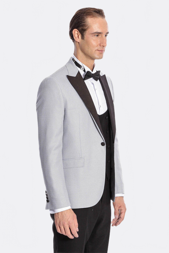 Men's Silver Grey Micro-Dot 3-Piece Slim Fit Combination Tuxedo