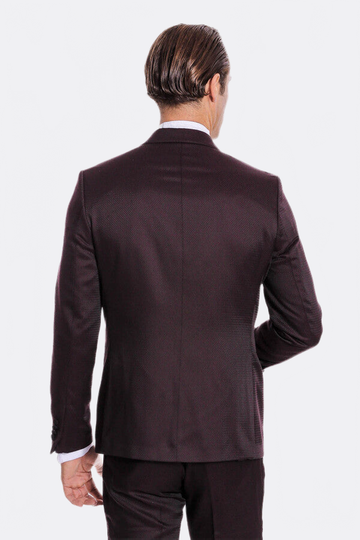 Men's Deep Claret Micro-Patterned 3-Piece Slim Fit Tuxedo with Shawl Lapel