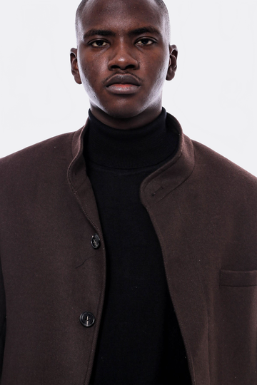 Brown Slim Fit Mandarin Collar Cachet Short Coat – Wessi