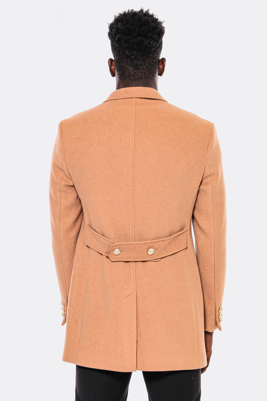 Cream Slim Fit Double Breasted Metal Button Wool-Rich Long Coat – Wessi