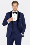 Men's Royal Blue 3-Piece Slim Fit Tuxedo with Velvet Shawl Lapel