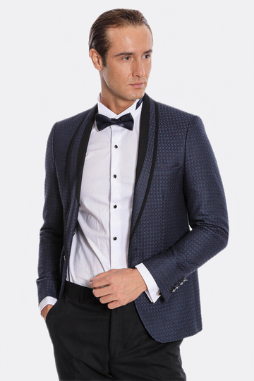 Men's Midnight Navy Micro-Patterned 2-Piece Slim Fit Tuxedo with Shawl Lapel