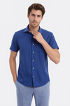 Short Sleeve Plain Navy Blue Slim Fit Shirt | Wessi