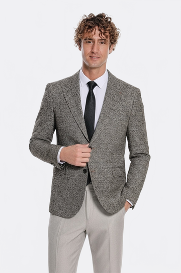 Men’s Obsidian Black Checked Slim Fit Single Breasted Smart-Casual Blazer