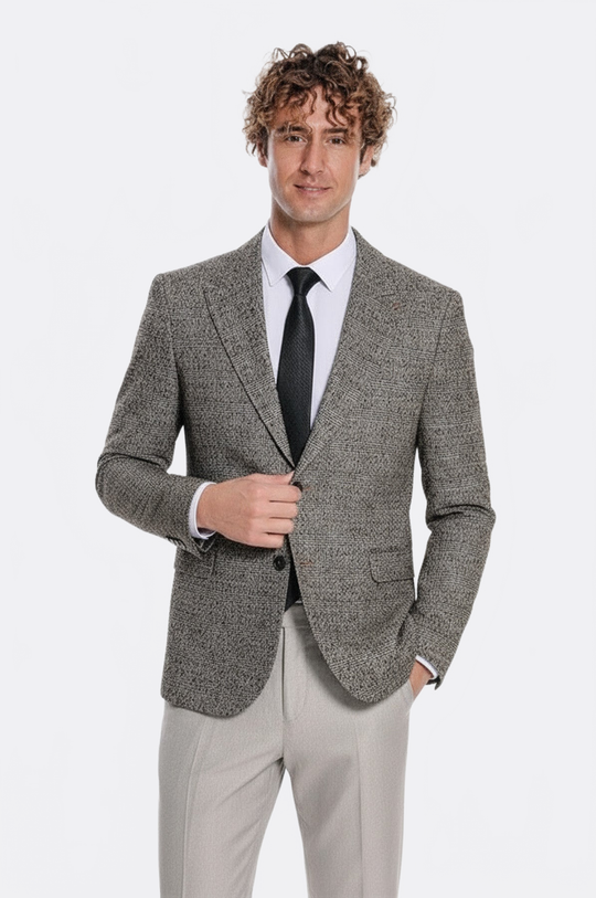 Men’s Obsidian Black Checked Slim Fit Single Breasted Smart-Casual Blazer