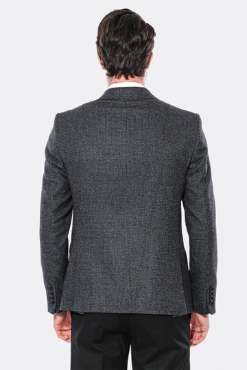 Men’s Dark Grey Textured Slim Fit Peak Lapel Blazer