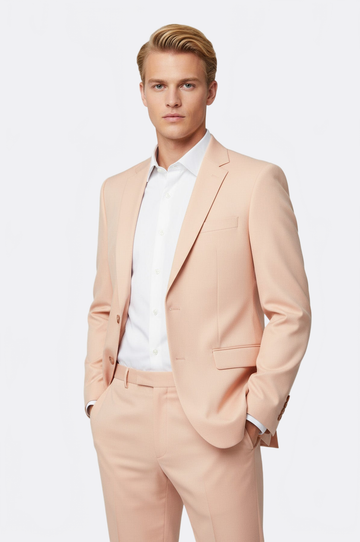 Men's Peach Single-Button 2-Piece Slim Fit Suit
