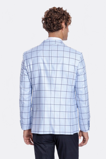 Men’s Ice Blue Windowpane Check Slim Fit Notch Lapel Sport Blazer