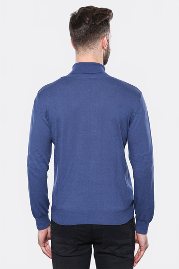 Indigo Blue Turtleneck Slim Fit Cotton Sweater – Wessi