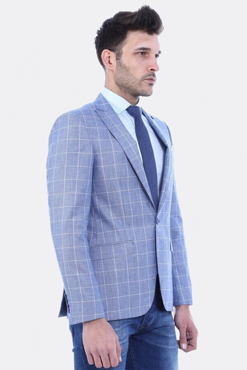 Navy Blue Slim Fit Plaid Blazer – Wessi
