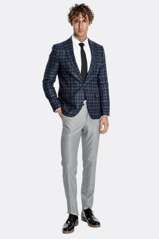Men’s Midnight Navy Windowpane Check Slim Fit Notch Lapel Sport Blazer
