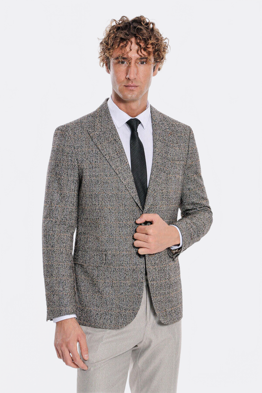 Men’s Obsidian Black Checked Slim Fit Single Breasted Smart-Casual Blazer