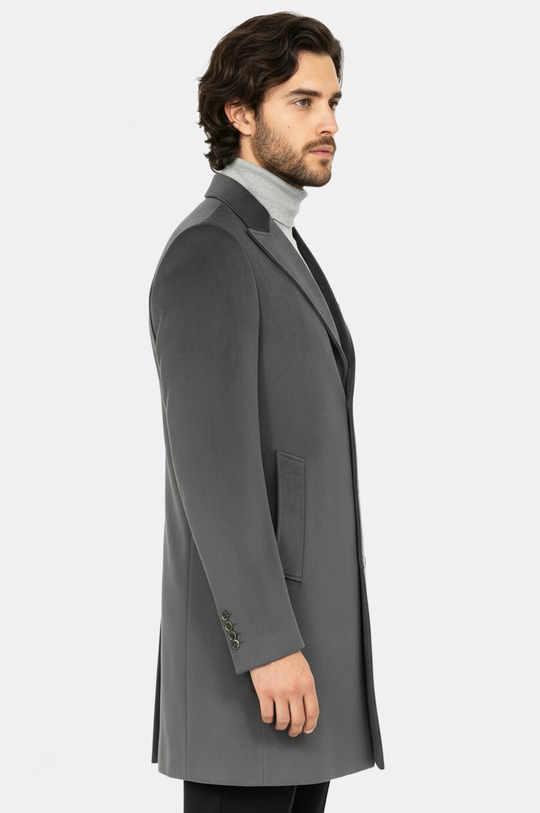Grey Suede Slim Fit Peak Wide Lapel Long Coat – Wessi