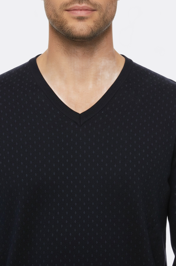 Navy Blue Slim Fit Dot Patterned V-Neck Sweater – Wessi