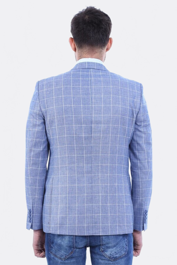 Navy Blue Slim Fit Plaid Blazer – Wessi