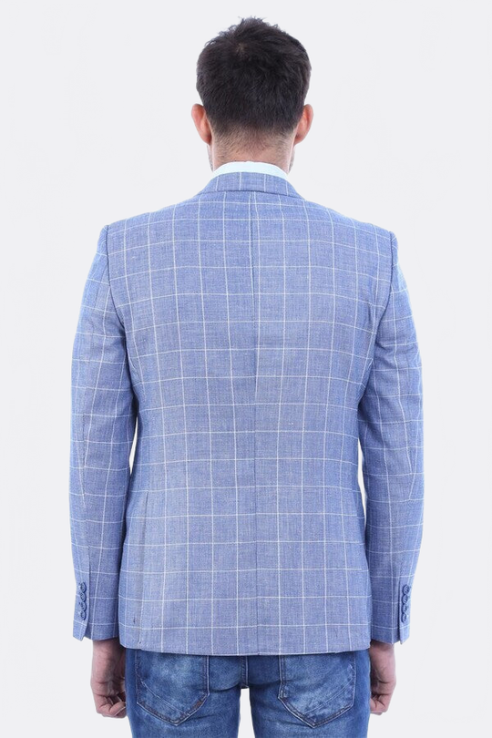 Navy Blue Slim Fit Plaid Blazer – Wessi