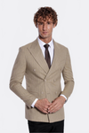 Men’s Sand Beige Pinstripe Slim Fit Double-Breasted Peak Lapel Blazer