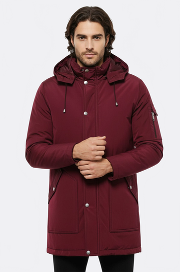 Burgundy Slim Fit Hooded Long Coat – Wessi
