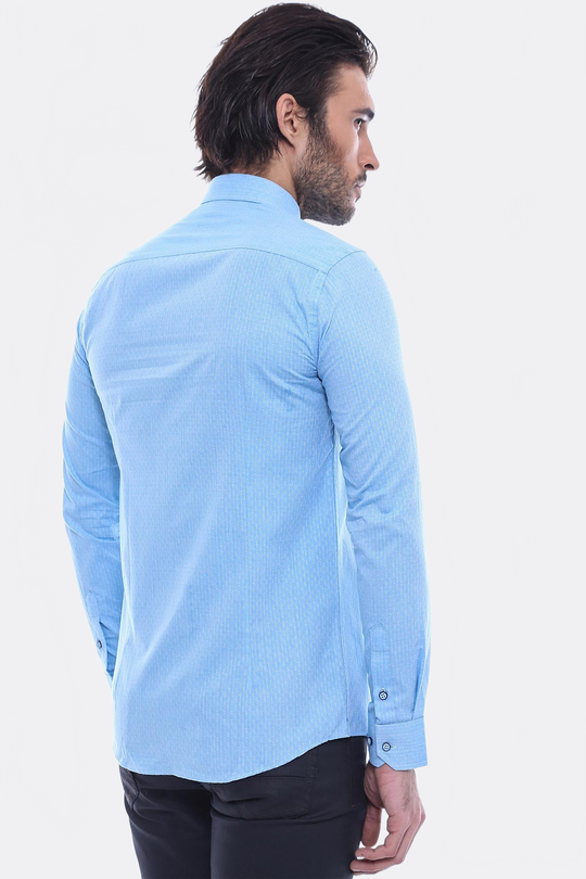 Men's Light Blue Slim Fit Dot Patterned Cotton Shirt | Wessi