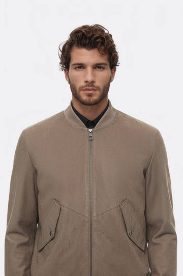 Cream Suede Slim Fit Flap Pocket Bomber Jacket – Wessi