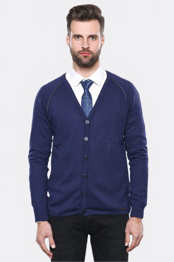 Navy Blue Slim Fit Cotton Cardigan – Wessi