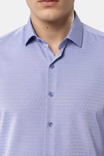Men's Blue Dobby Patterned Slim Fit Long Sleeve Shirt | Wessi