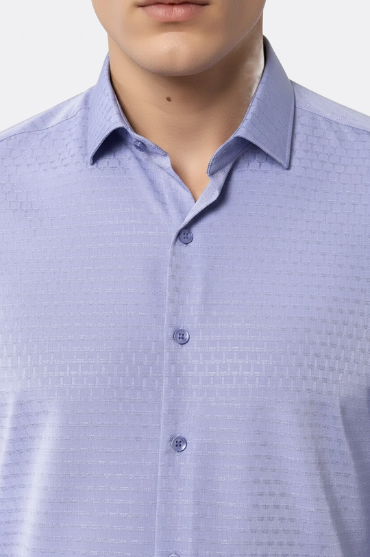 Men's Blue Dobby Patterned Slim Fit Long Sleeve Shirt | Wessi