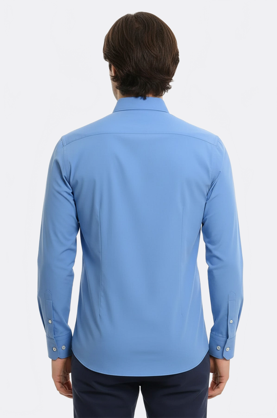Men's Blue Cotton Satin Slim Fit Shirt – Wessi