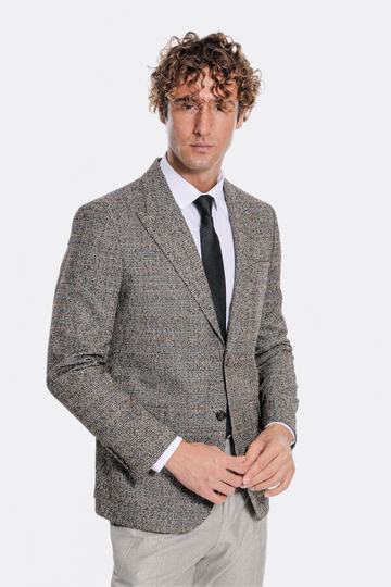 Men’s Obsidian Black Checked Slim Fit Single Breasted Smart-Casual Blazer