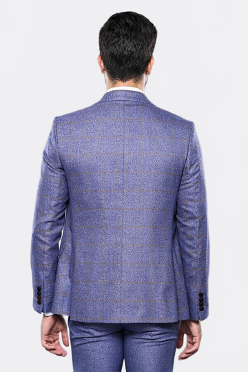 Men's Indigo Blue Windowpane Check 3-Piece Slim Fit Combination Suit