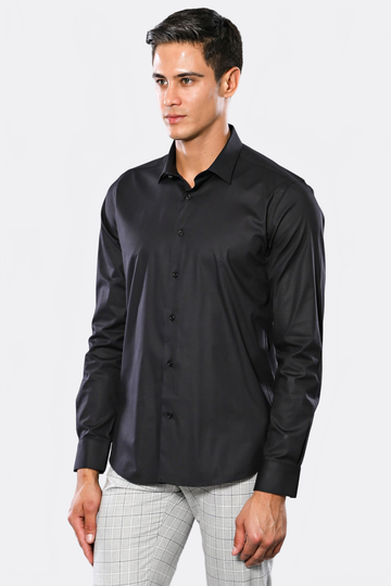 Men's Black Plain Slim Fit Long Sleeve Shirt – Wessi