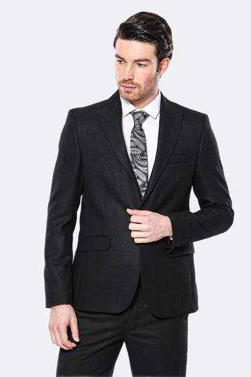 Men’s Black Textured Slim Fit Peak Lapel Blazer