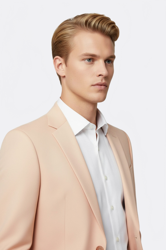 Men's Peach Single-Button 2-Piece Slim Fit Suit