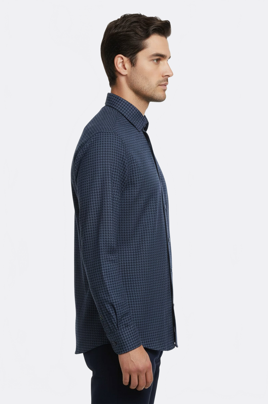 Men's Navy Blue Slim Fit Patterned Cotton Shirt | Wessi