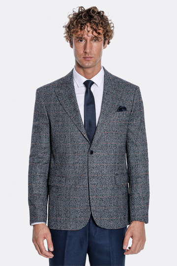 Men’s Midnight Navy Checked Slim Fit Single Breasted Smart-Casual Blazer