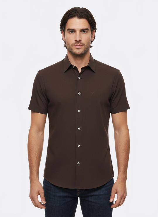 Men's Brown Slim Fit Short Sleeve Shirt – Wessi