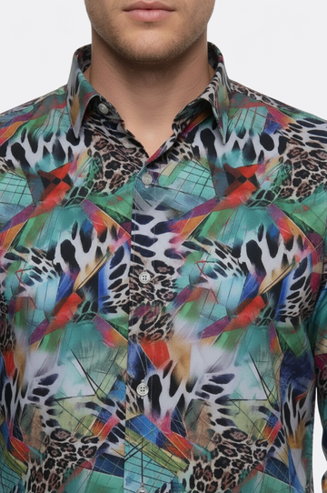 Men's Sky Blue Slim Fit Leopard Print Multicolour Shirt | Wessi