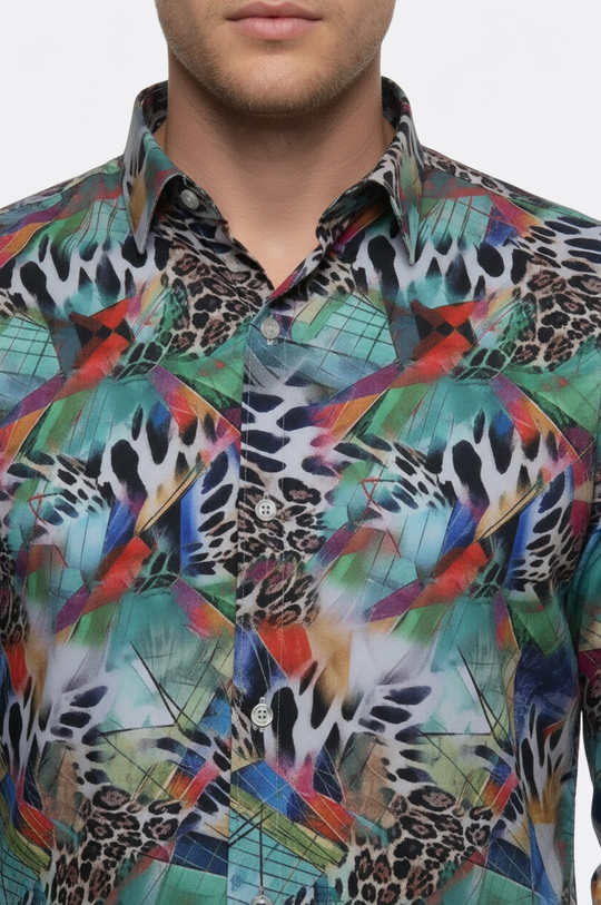Men's Sky Blue Slim Fit Leopard Print Multicolour Shirt | Wessi