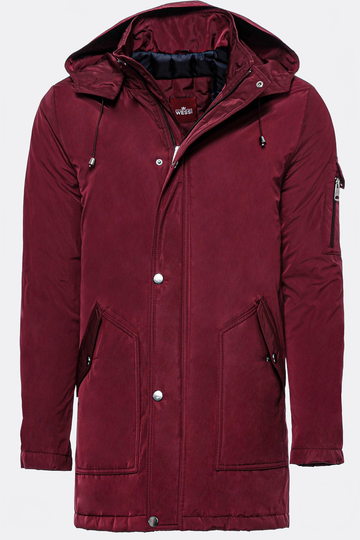 Burgundy Slim Fit Hooded Long Coat – Wessi